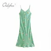 Été Femmes Long Vintage Strap Floral Print Sexy Satin Maxi Slip Dress 210415