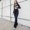 Stacked High Waist Y2k Sweatpants Women's Flare Sweat Pants Joggers Fall Harajuku Black Long Skinny Trousers Ruched Capris 210415