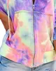 Dorywczo Tie Dye Drukowane Bluzy Color Bluza Kobiety Jesień Z Długim Rękawem Zipper Kieszenie Luźne Pullover Topy 210522