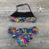 Meninas nadam de duas peças ternos biquínis impressão com flor biquíni conjunto de maiô crianças swimwear crianças roupas de banho de banho