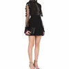 Runway Patchwork Black Lace Autumn Women's Long Sleeve Flower Embroidery Crochet Hollow Out Mini Dress 210416