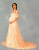 Vestidos de maternidade renda mulher grávida arrastar cauda de manga curta macacão longa saia longa fotografia vestido