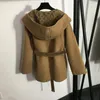 Chich manteau en laine à capuche Top qualité à lacets taille pardessus à manches longues vieille fleur imprimé vêtements d'extérieur avec sac à poussière