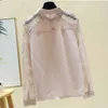 Herfst Elegante Chiffon Blouse Lange Mouw Vintage Button Up Pink Shirt Tops Kant Spliced ​​Floral Blouses Dames Casual 11923 210512