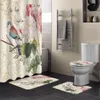 Shower Curtains Vintage Letter Bird Rose Flower Retro Curtain Carpet Cover Toilet Bath Mat Pad Set Bathroom Home Decor