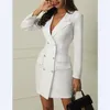 Frauen Anzüge Blazer Weiß Damen Blazer Kleid Frauen Anzug Winter Sexy Langarm Party Weibliche Taste Mädchen Jacke 2021