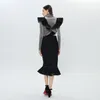 Elegant patchwork ruffle kjol för kvinnor hög midja casual solid kjolar kvinnlig mode kläder våren 210521