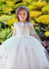 Girl's Dresses Off Shoulder Ivory Lace Tulle Floor Length Flower Girl Dress Half Sleeve 3D Flowers Ball Gown First Communion