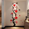 Pruim bloem 3d acryl spiegel muurstickers kamer slaapkamer diy kunst muur decor woonkamer ingang achtergrond wanddecoratie 210705
