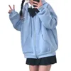 Ulzzang Preppy Style Pocket Felpa con cappuccio Cartoon Stampa Donna Vestiti carini Harajuku Kawaii Pink Felpa Donna Anime Zip-Up Felpe con cappuccio 210809