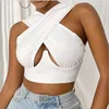 Women's Criss Cross Tank Tops Sexy Sleeveless Solid Color Cutout Front Crop Top Party Club Streetwear Summer Lady Bustier Camis