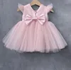 Dust Pink Little Girls Pageant Dresses Ball Gowns Ruffled Flower Birthday Party Outfits For Baby Bow Keyhole Back Tea-length Kids Formal Wear