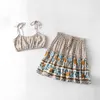 Jastie 2 Piece Sets Womens Outfits Summer Boho Floral Printed Crop Top & Elastic Waist Mini Skirt Two Price Set Dress Beach 210419