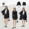 Fansilanenツーピースツイードブラックドレススーツ女性衣装ルレックス格子縞スカートとトップセット女性オフィスエレガントな冬セット210607
