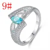 Luxury Sea blue Horse eye Zircon Crystal Finger rings for women Ladies girls Engagement Wedding party jewelry Bague femme Anel