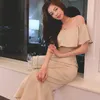 Maxi Korean Ladies Lato Wzburzyć Bez Rękawów Off Ramię Długa Party Seksowne Suknie Dla Kobiet Chiny Odzież 210602