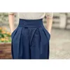 Pantaloni scozzesi estivi Donna Elegante casual allentato a vita alta Pantaloni blu da ufficio da donna Pantaloni Harem coreani pieghettati vintage 9214 # 210527