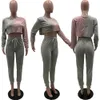 Workout Sportwear Women'S Sets Patchwork Long Sleeve Crop Tops Tee Pants Suit Outfit Jogger Two Piece Sets Matching Set Fitness