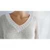 Fitshinling Arrival Autumn Women Sweaters And Pullovers V Neck Loose Hollow Out Knitwear Sweater Sexy White Jumper Sale Pull 210805