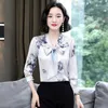 Camicetta di seta coreana Camicie da donna in raso floreale Camicie da donna con stampa leopardata Camicia con fiocco taglie forti 5XL 210604