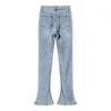 Flared Pants Women High Waist Light Blue Jeans Stretch Micro Trumpet Floor Mop Trousers Spring And Summer GX1133 210421