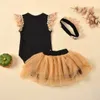 3 adet Bebek Kız Kısa Kollu Pamuk Romper Zarif Suit-Elbise 210528