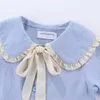 Mudkingdom Baby Tops Cotton Long Sleeve Ruffles Slå ner krage design Sweet Toddler Girls Blus med Bow 2108027693261