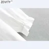 Zevity Women AgaricレースOネックホワイトシャツドレス女性裾のパッチワークフリルカジュアルvestidoシックなビジネスドレスDS4801 210603