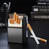 새로운 방풍 금속 담배 케이스 토치 라이터 제트 20pcs USB 충전식 가스 부탄 라이터 담배 홀더 상자 남자 가제트