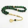 Natural Green Tiger Eye Stone Tasbih Glod Metal Tassels 2020 Styl Muzułmanin Moda Akcesoria Saudyjska Bransoletka Turkish Biżuteria