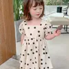 Summer Girls Dress Simple Style Square Neck Polka Dot Short Sleeve Princess Baby Kids Clothes Children'S Clothing 210625