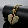 Personality Hip Hop Heartbroken Shape Pendant Zircon Couple Necklace Chain for Men Party Jewelry Gift