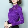 Autumn Fashion Women Tops and Blouses Long Sleeve Stand Collar Clothing Casual Lace Solid 5661 50 210506