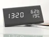 Новейшие настольные часы, треугольный деревянный творческий голосовой контроль Светодиодная температура и влажность Деревянные цифровые электронные часы, поддержка индивидуальный логотип