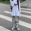 QWEEK Harajuku Tie Dye Wide Leg Pants Women Streetwear Fashion Oversize Print Trousers 2000s Aesthetic Hippie High Waist 211112