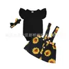 Baby Designer Kläder Girl Ruffle Sleeve Romper Sunflower Skirt Headband 3pcs Sets Toddler Suspender Kjol Suit Summer Baby Outfits 3318 Q2