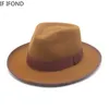 メンズ女性ウールフェルトFedoras Hatsファッションエッジングビンテージカーブブリムポークパイ秋冬パナマジャズキャップ