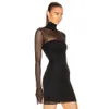 Ocstrade Rundway Sexy Mesh Bandage Klänning Ankomster Kvinnor Turtleneck Svart Bodycon Club Night Party ES 210527