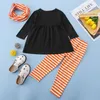 Conjuntos de roupas 3 pcs Meninas do bebê Halloween Tracksuit Abóbora Bordado mangas compridas Blusa + Calças de listra Scarf Set Kids Festival Traje