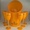 1 Ice Bucket 6 Small Glass Party Coupes Cocktail Champagne Flutes Goblet Plastic Orange Whisky Cups and Cooler Bästa kvalitet