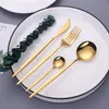 Conjuntos de louça de ouro conjunto de talheres de aço inoxidável facas douradas garfos colheres utensílios de cozinha drop318n6074177