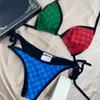 Lüks Mektup Baskılı Bikini Seti Gökkuşağı Renkli Mayo Kadın Halter Beachwear Plaj Yüzme Sörfü Için Etiketler Ile