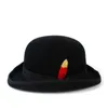 サイズ100％オーストラリアウール女性の男子黒いボウラー帽子紳士のための粉砕可能なフェドーラパパビリコックグルーム帽子ワイドブリム