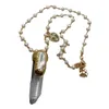 Y·YING Cultured Rosary Chain Necklace White Quartz Biwa Pearl Pendant 19"