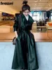 Nerazzurri Spring Black Oversized Long Vattentät Läder Trench Coat för Kvinnor Långärmad Loose Korean Fashion Clothing 211118