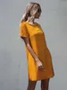 Boho jaune à pois femmes robe décontracté col rond manches courtes été plage Mini robes W9166 210526