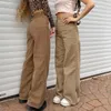 Fashion High Waist Corduroy Straight Tube Casual Pants Wide Leg Trousers Streetweat In Autumn Winter 5A643 210427