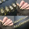 Falska naglar 24pcs Stiletto Nail Tip Wearable Money Fake Full Cover Snake Design Manicure Tool Artificial Aurora Glitter