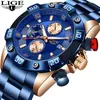 Orologio da uomo LIGE All Steel Orologio al quarzo impermeabile Uomo Militare Sport Cronografo Orologio da polso da uomo di marca di moda superiore + scatola 210527