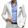 Vit Casual Wedding Suits Slim Fit 2 Piece Groom Tuxedo Man Fashion Blazer med byxor Peaked Lapel Custom Costume 2021 x0909